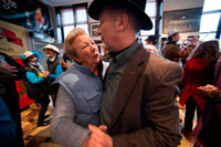 Binche festival carnival in Belgium Brussels. People dancing in Brasserie du Diapason. Binche. Music, dance, party and costumes in Binche Carnival. Ancient and representative cultural event of Wallonia, Belgium. The carnival of Binche is an event that takes place each year in the Belgian town of Binche during the Sunday, Monday, and Tuesday preceding Ash Wednesday. The carnival is the best known of several that take place in Belgium at the same time and has been proclaimed as a Masterpiece of the Oral and Intangible Heritage of Humanity listed by UNESCO. Its history dates back to approximately the 14th century.